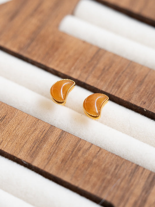 18K Yellow Gold Yellow Crescent Studs