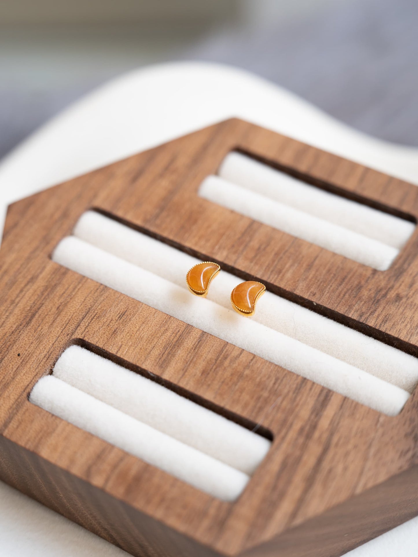 18K Yellow Gold Yellow Crescent Studs