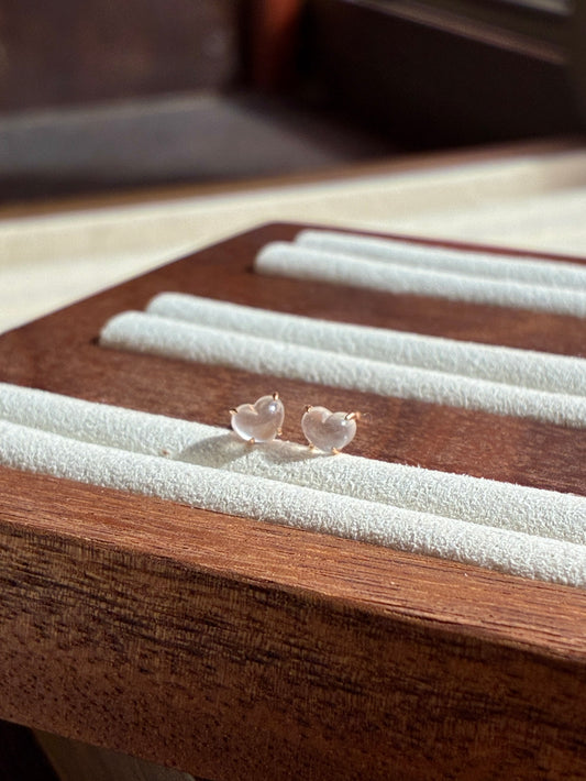 18K Glowy Plump Heart Studs in Rose Gold