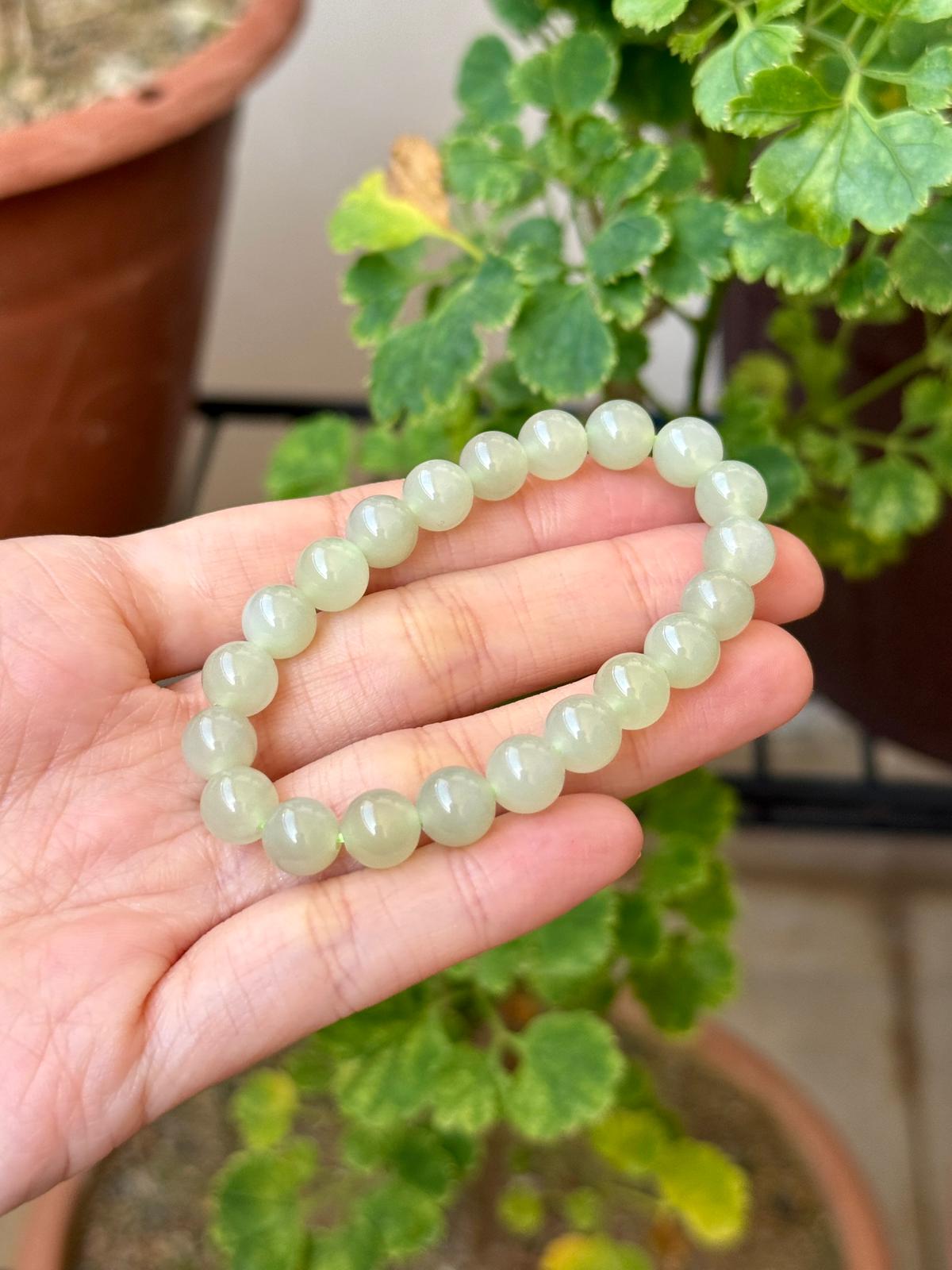 8.0mm Icy Nephrite Bracelet in Light Green