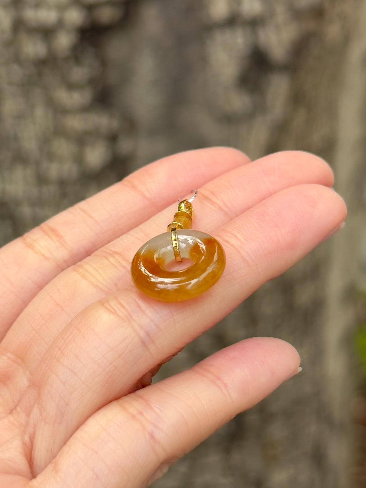 18K Icy Half Red Jadeite Donut Pendant