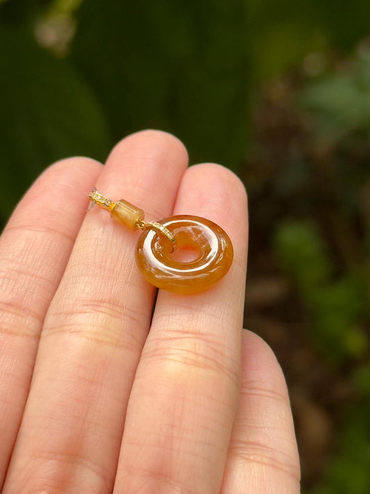 18K Icy Full Red Jadeite Donut Pendant