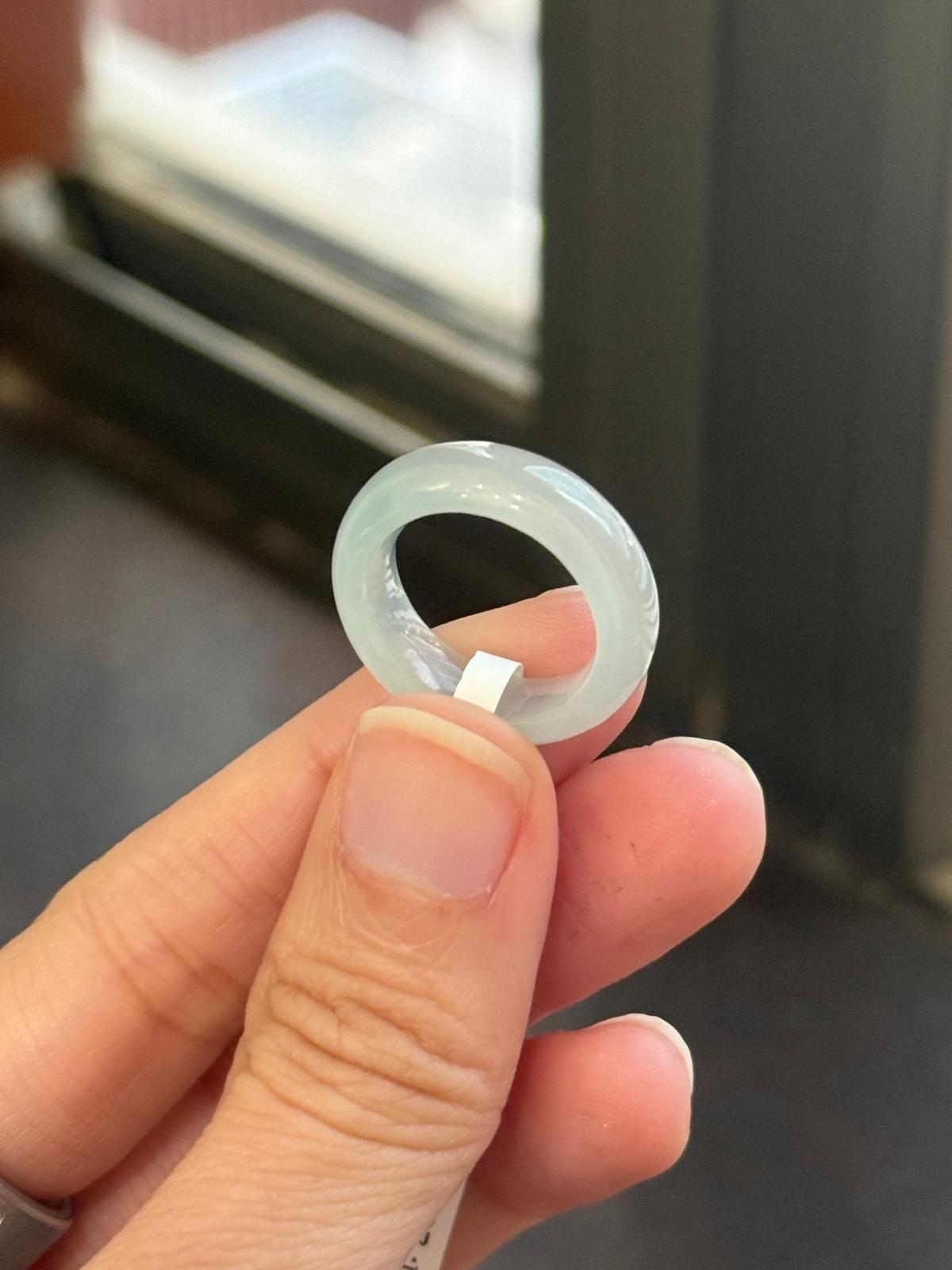 Icy Faint Green Jadeite Ring Band (HK 9)