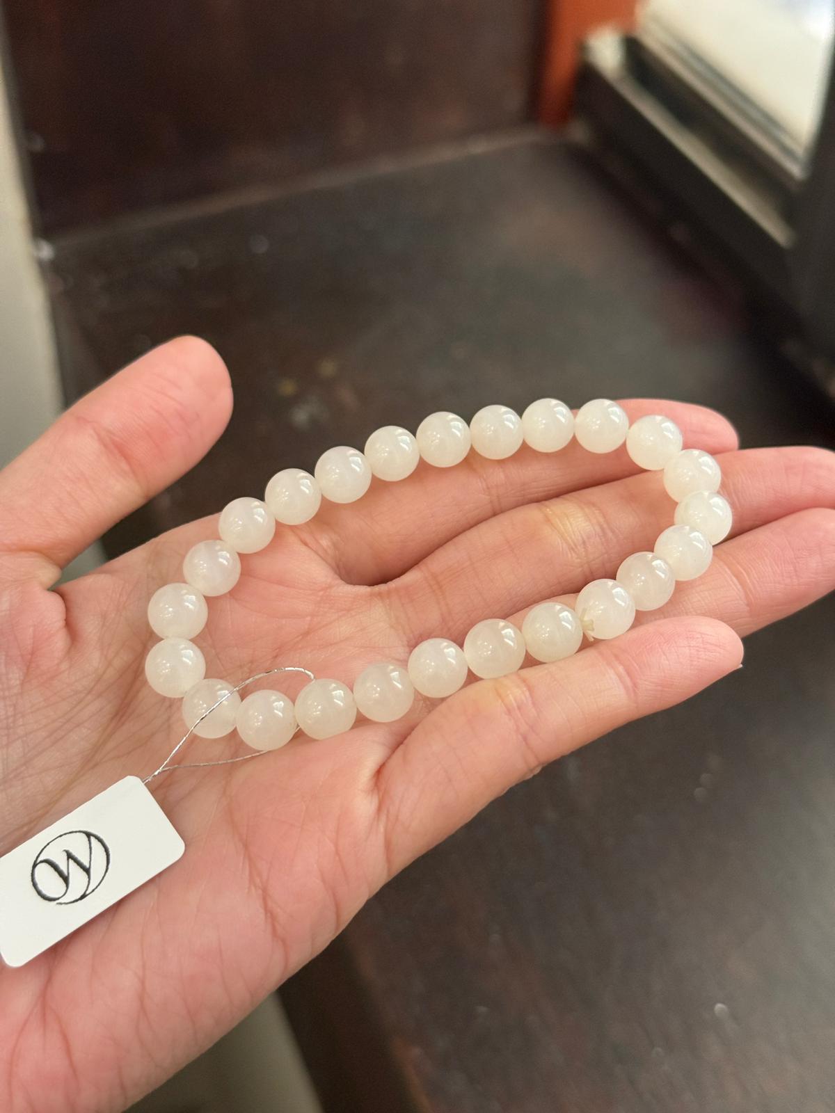 8.0mm Nephrite Bracelet Mutton Fat White