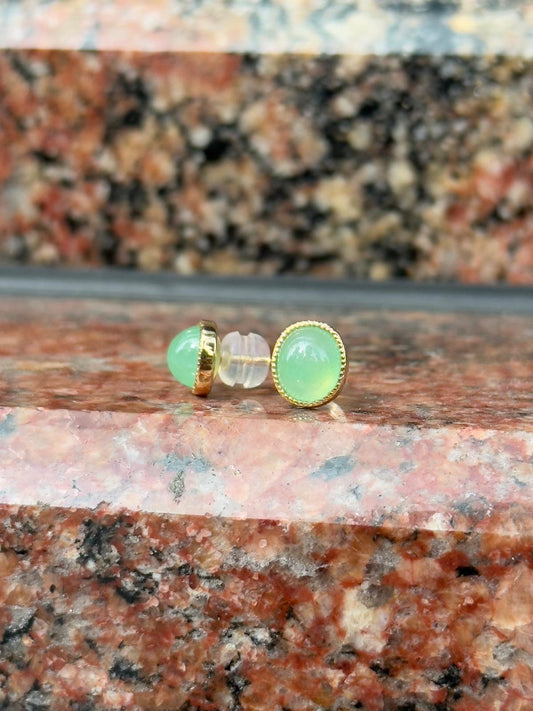 18K Glowy Light Apple Green Oval Earrings (Highly Translucent!)