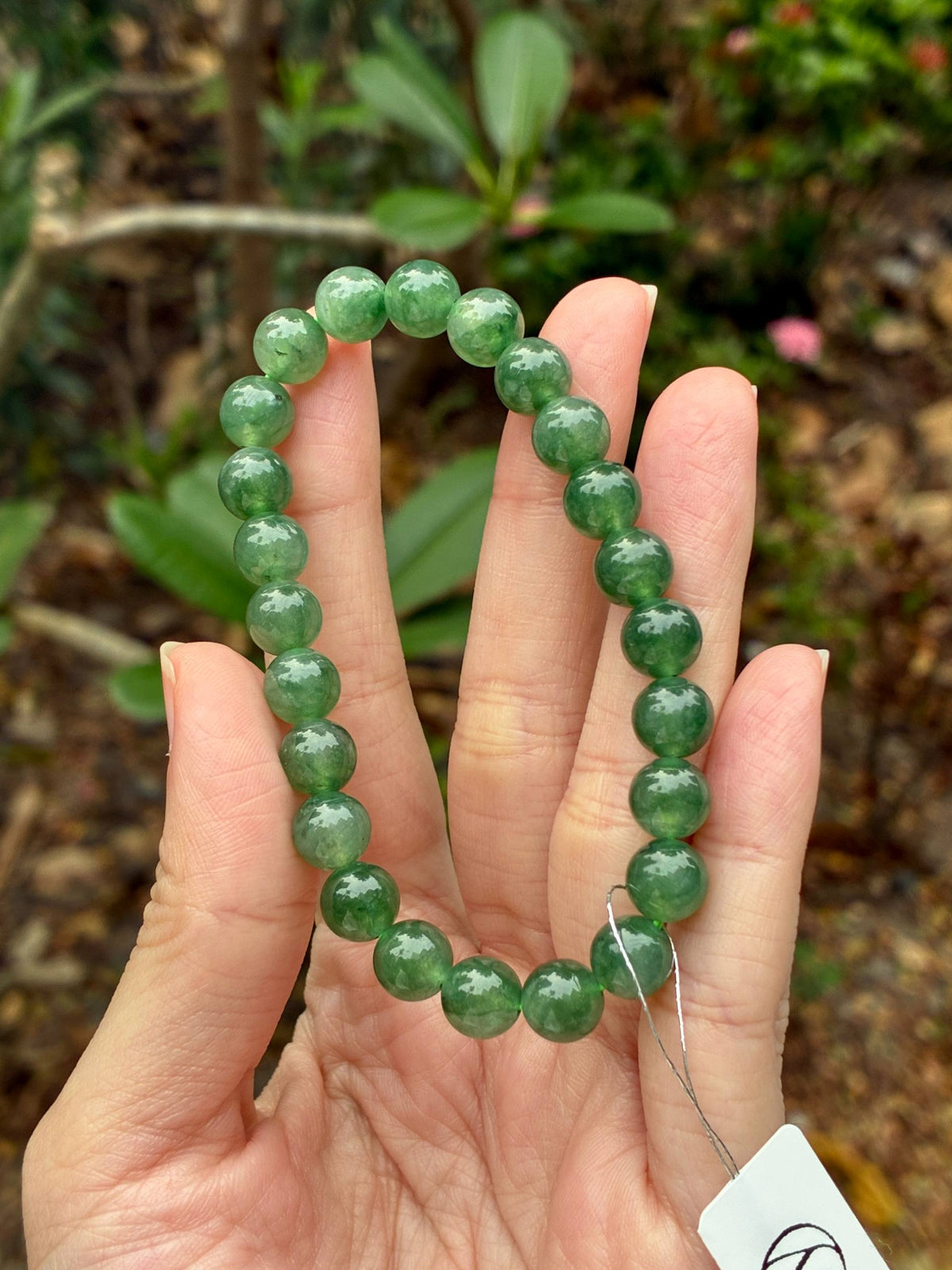 8.0mm Icy Oil Forest Green Jadeite Bracelet