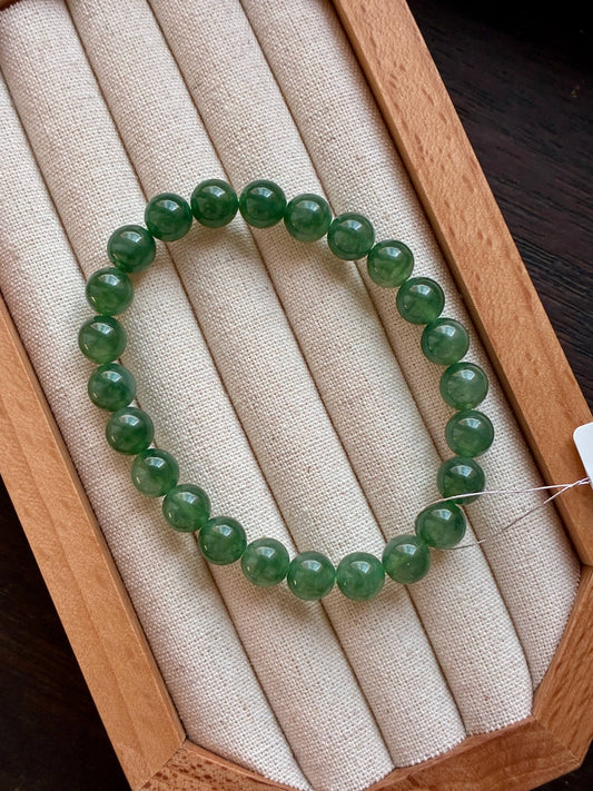 8.0mm Icy Oil Forest Green Jadeite Bracelet