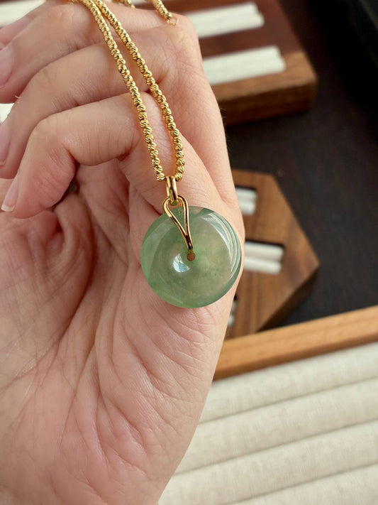 18K Icy Lake Green Donut Pendant in Yellow Gold
