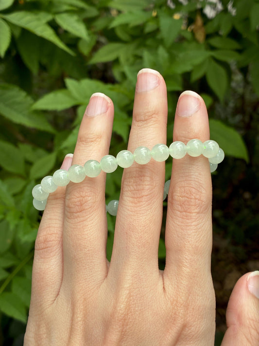 6.7mm Icy Jadeite Bracelet in Faint Green