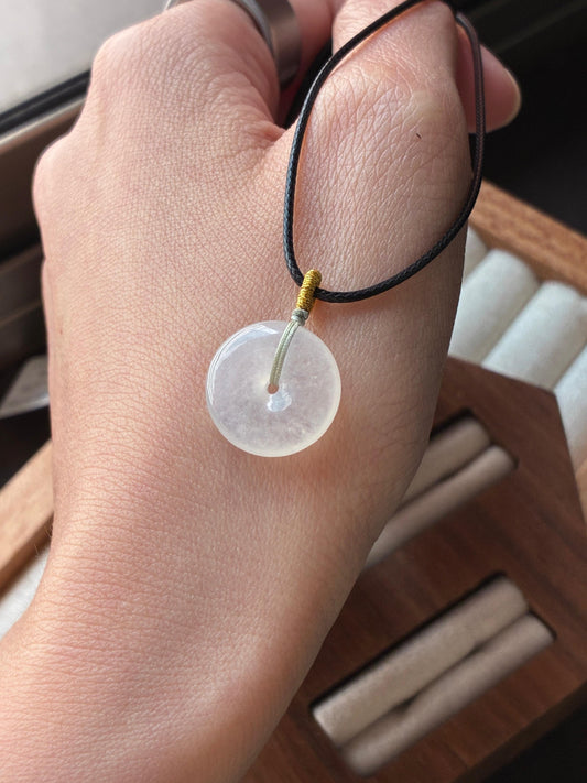 Icy Snow White Donut Jadeite Pendant