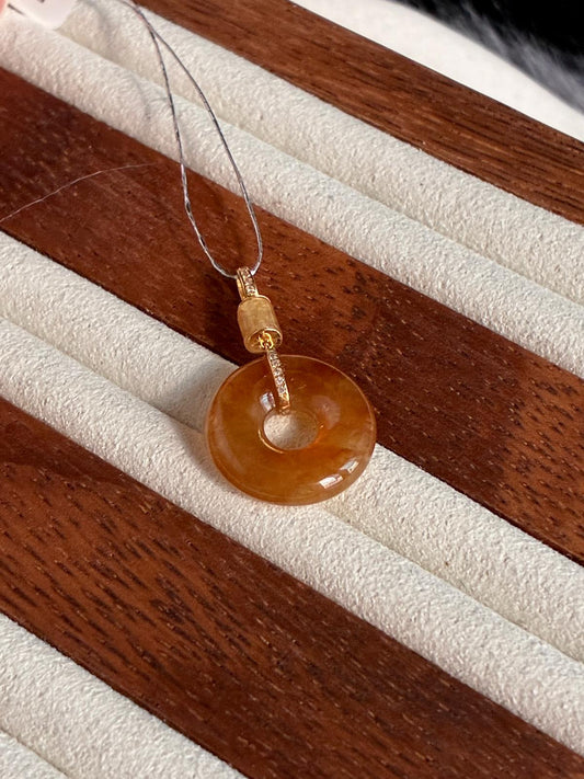 18K Icy Caramel Red Jadeite Donut Pendant