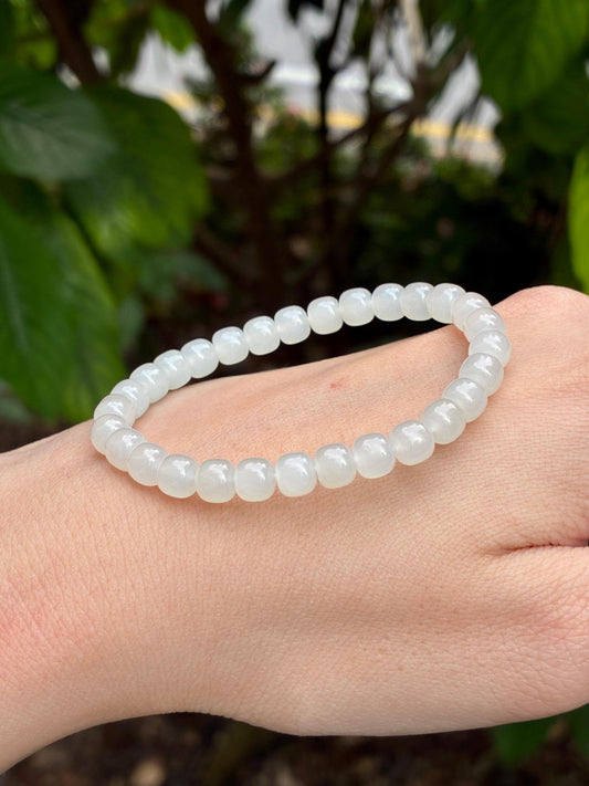 6.0mm Nephrite Barrel Bracelet Mutton Fat White (Premium)