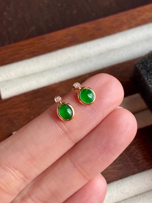 18K Spicy Green Mini Cabochon Earrings