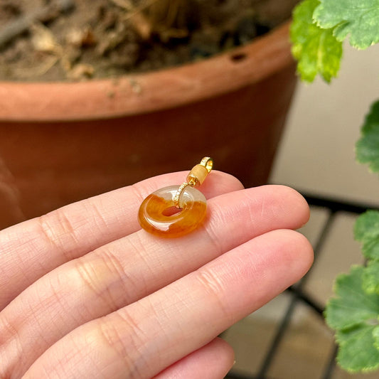 18K Icy Red Jadeite Donut Pendant