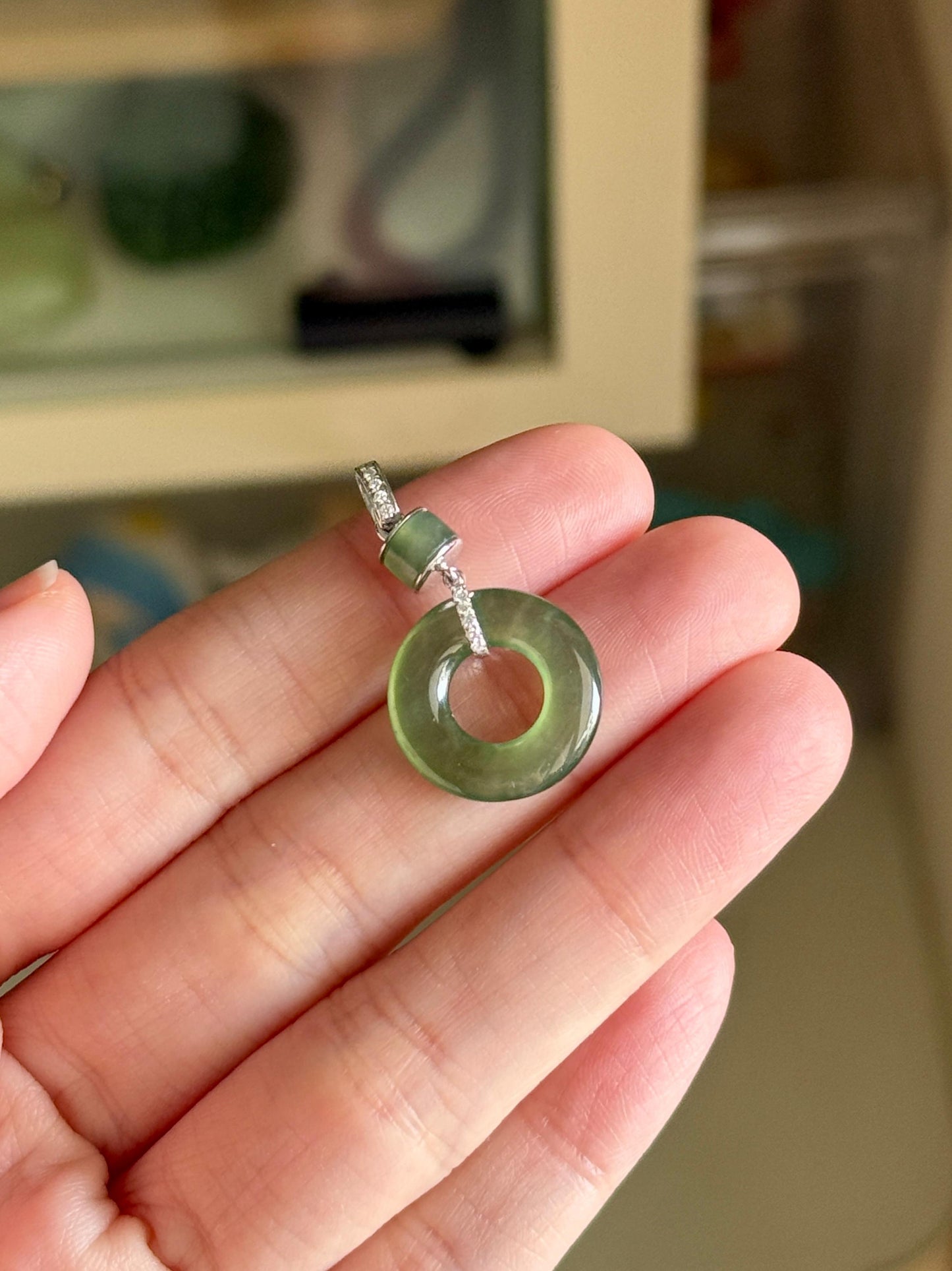 18K Icy Glowy Lake Green Donut Pendant (Highly Translucent!)
