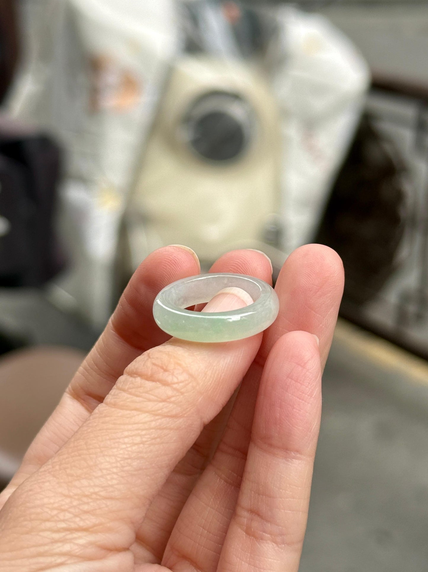 Icy Light Green Jadeite Abacus Ring (HK 12)