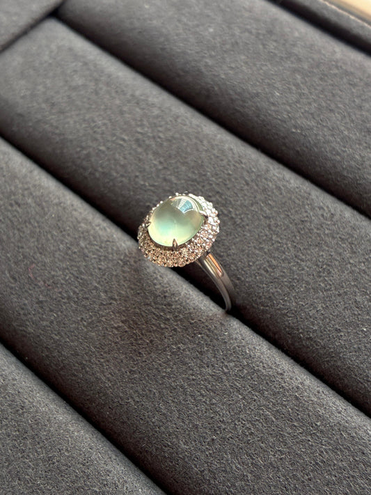 18K Icy Faint Green Double Halo Ring