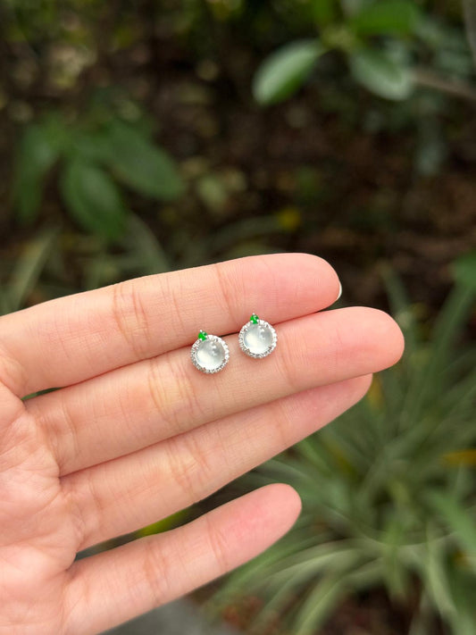 18K Round Halo Earrings with Green (Icy Variety)