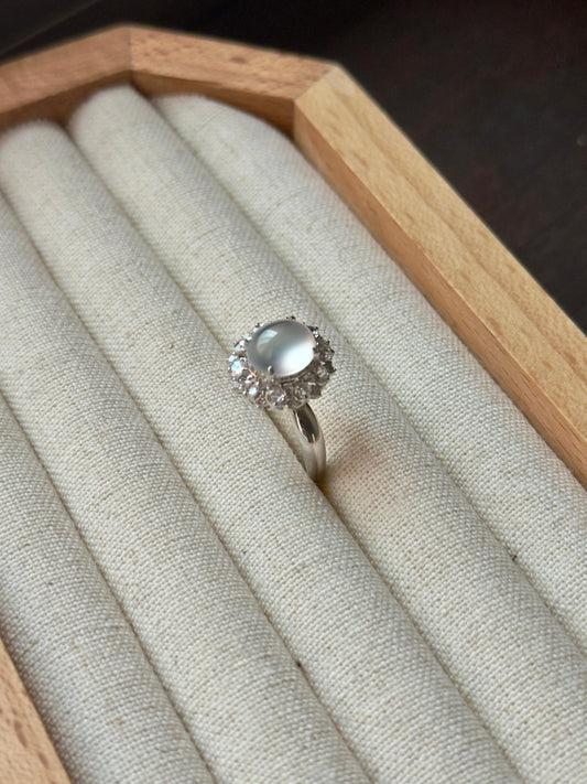 18K Colorless Halo Ring (Icy Variety)