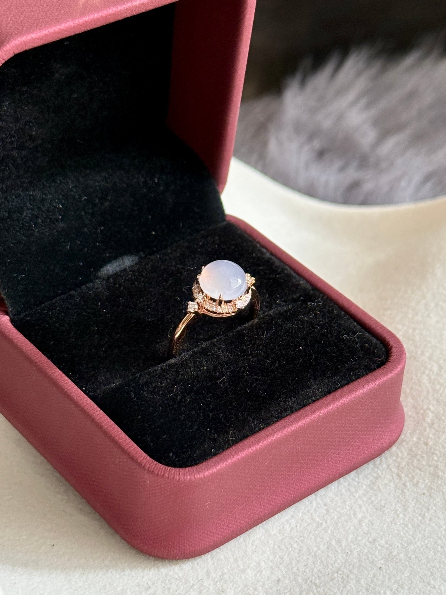 18K Pink Lavender Sunburst Halo Ring