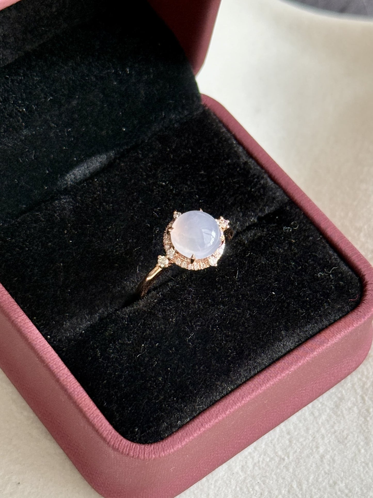 18K Pink Lavender Sunburst Halo Ring
