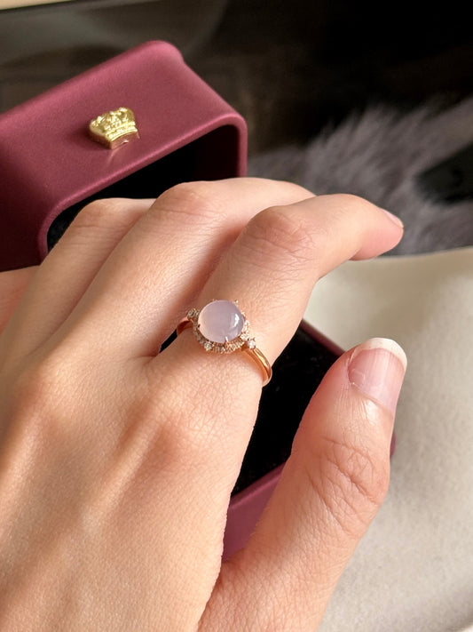 18K Pink Lavender Sunburst Halo Ring