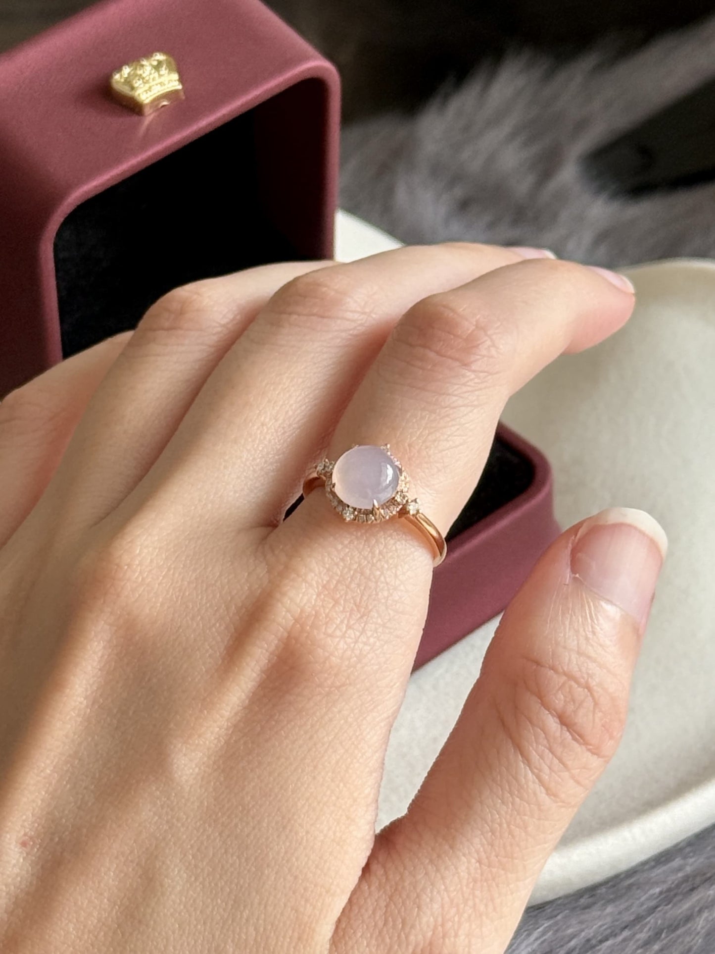 18K Pink Lavender Sunburst Halo Ring