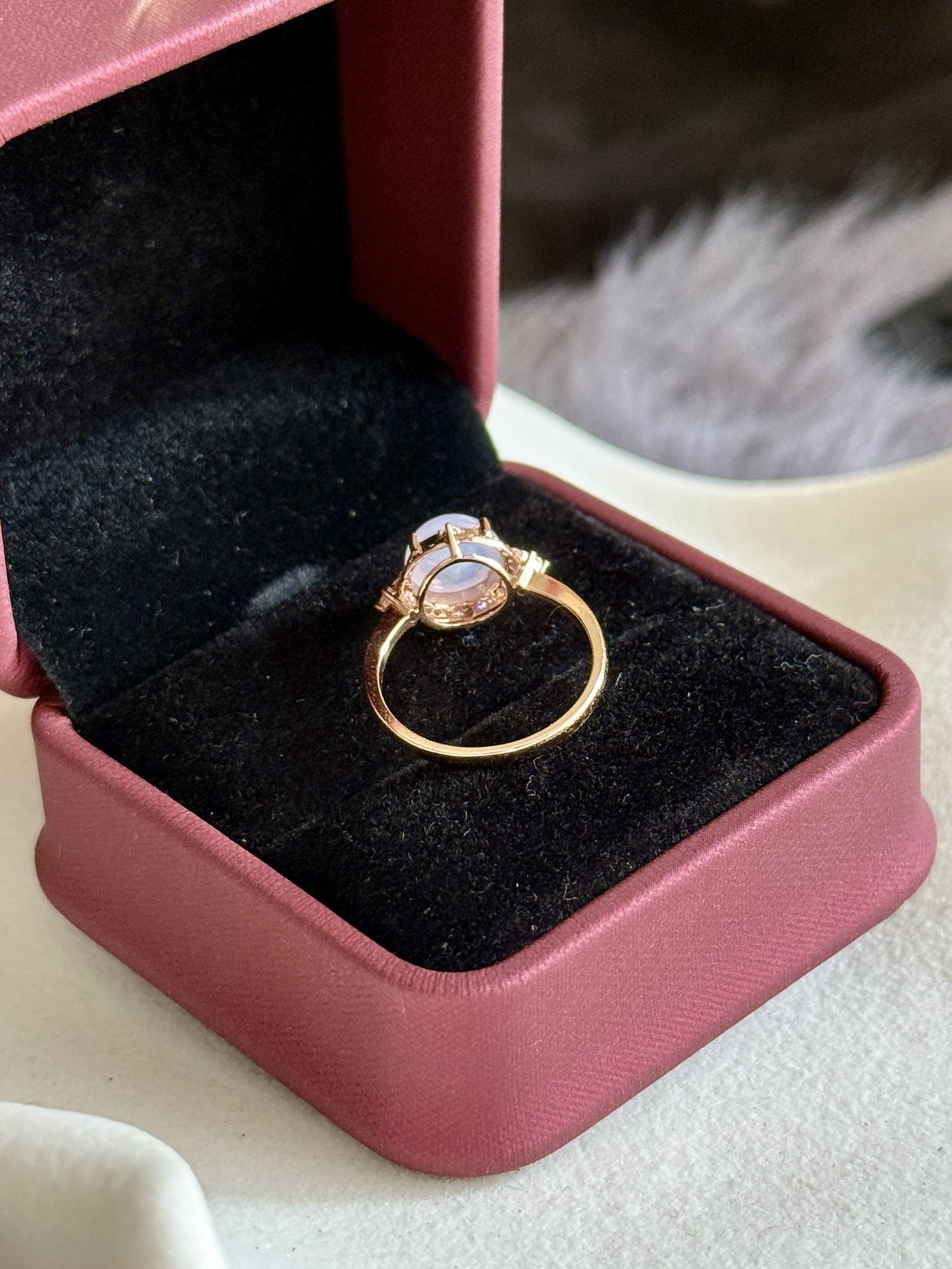 18K Pink Lavender Sunburst Halo Ring