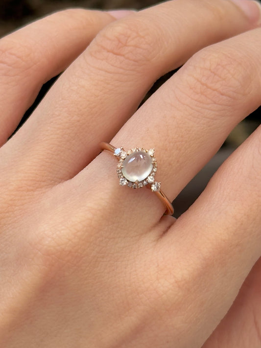 18K Sunburst Halo Ring (Glassy Variety)