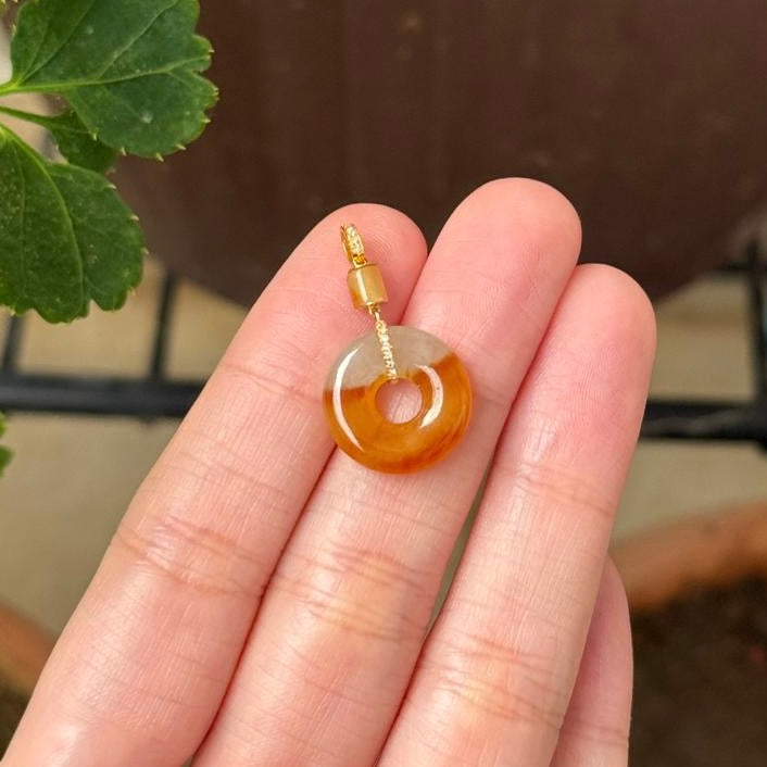 18K Icy Red Jadeite Donut Pendant