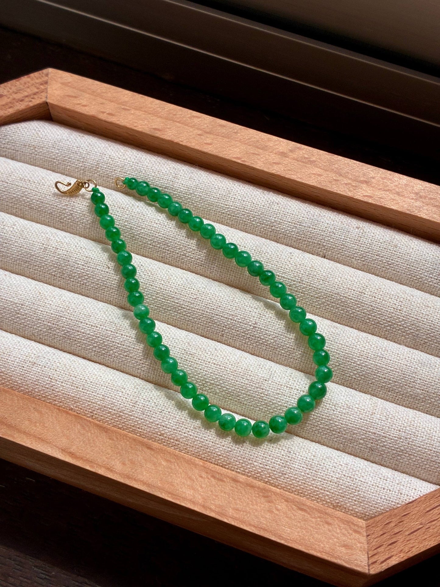 3.8mm Icy Sunny Green Jadeite Bracelet (18K Clasp)