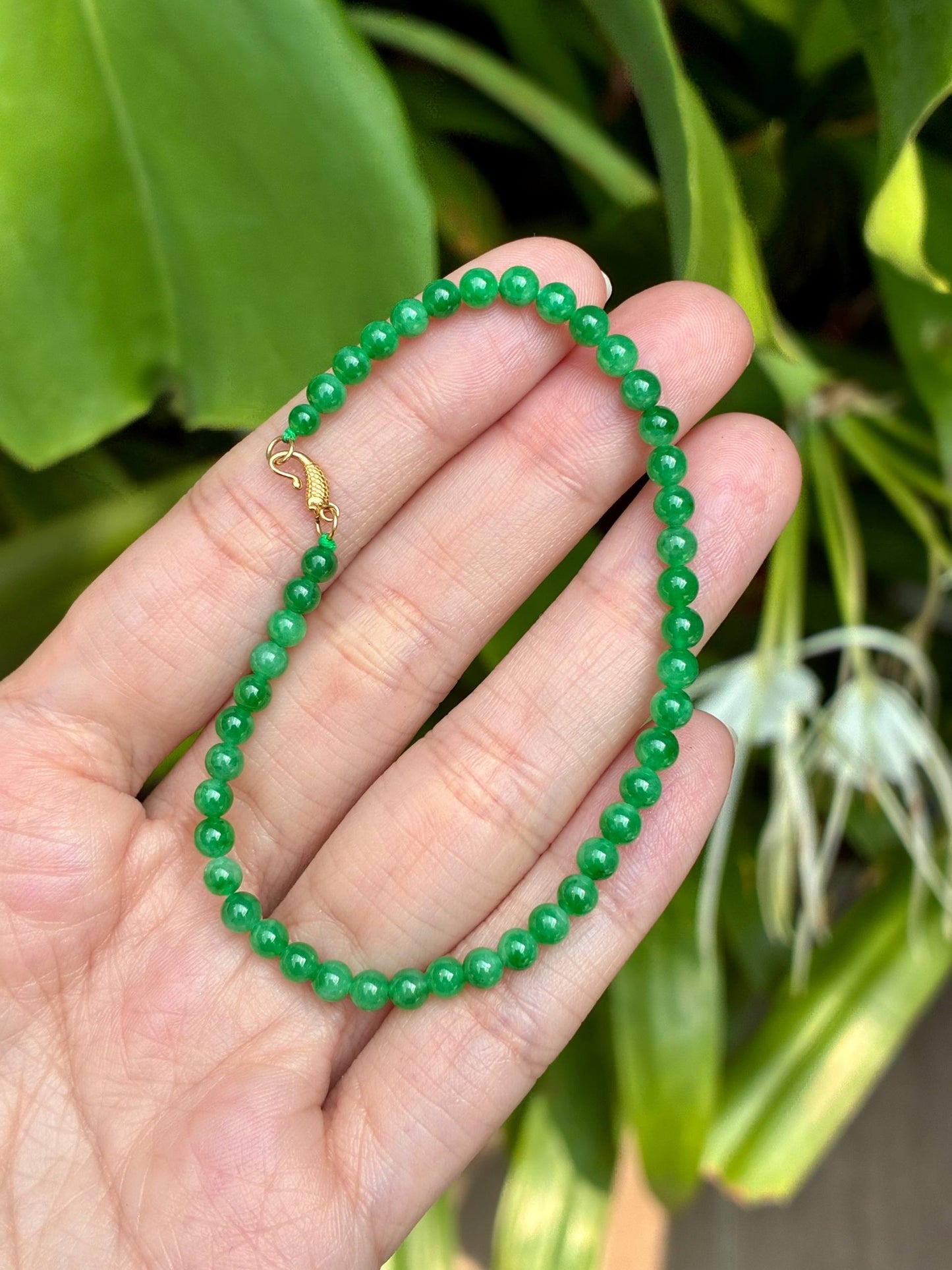 3.8mm Icy Sunny Green Jadeite Bracelet (18K Clasp)