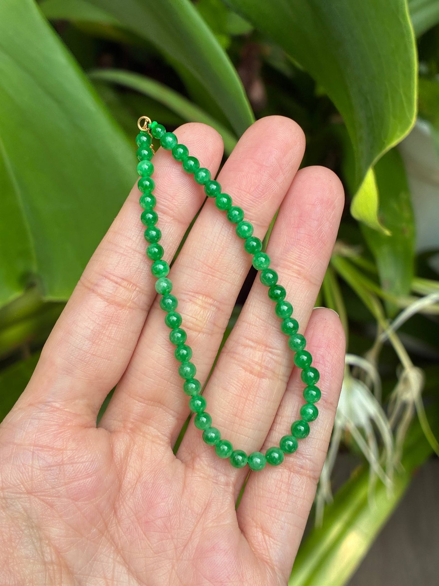3.8mm Icy Sunny Green Jadeite Bracelet (18K Clasp)