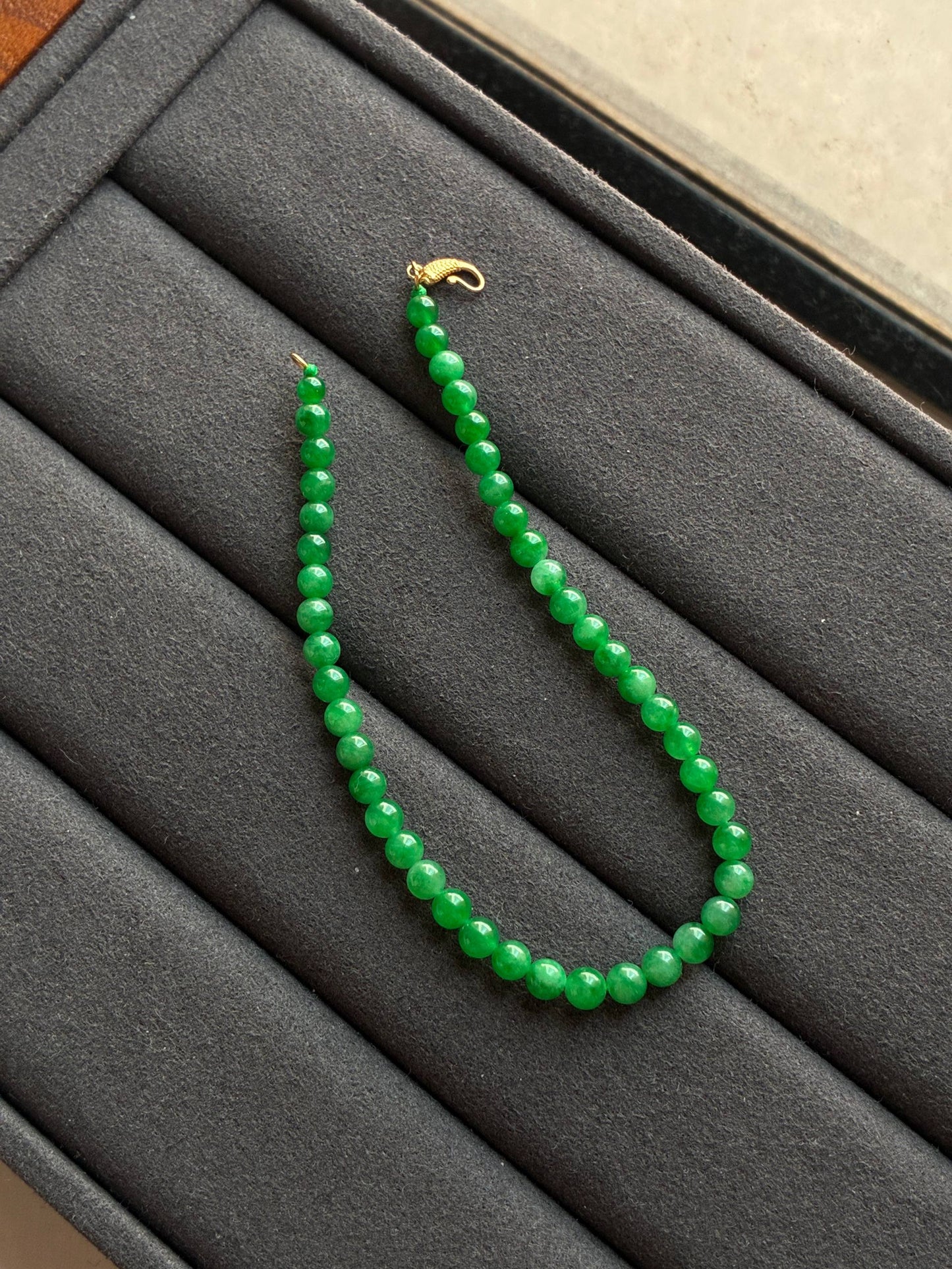 3.8mm Icy Sunny Green Jadeite Bracelet (18K Clasp)