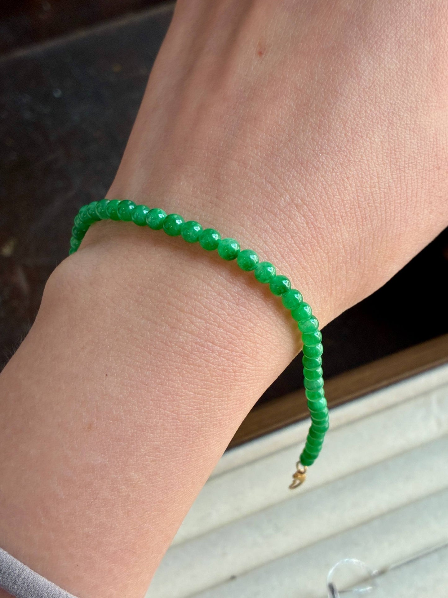 3.8mm Icy Sunny Green Jadeite Bracelet (18K Clasp)