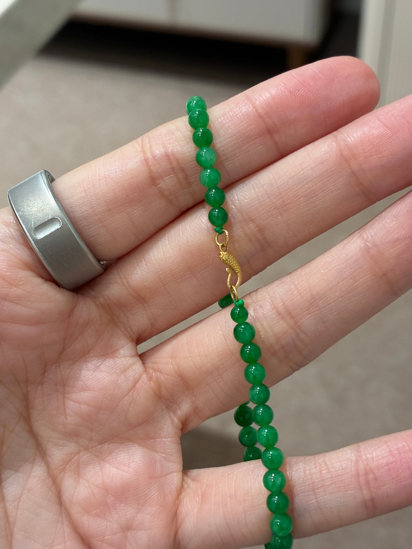 3.8mm Icy Sunny Green Jadeite Bracelet (18K Clasp)