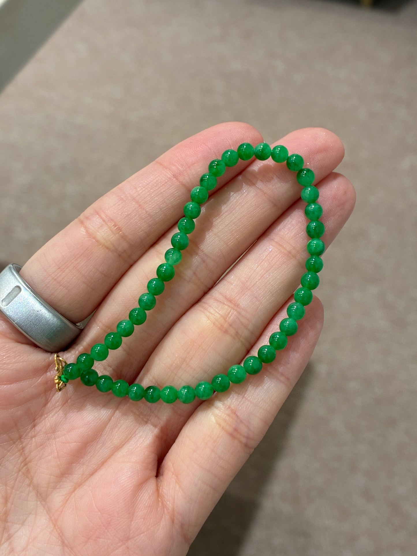 3.8mm Icy Sunny Green Jadeite Bracelet (18K Clasp)
