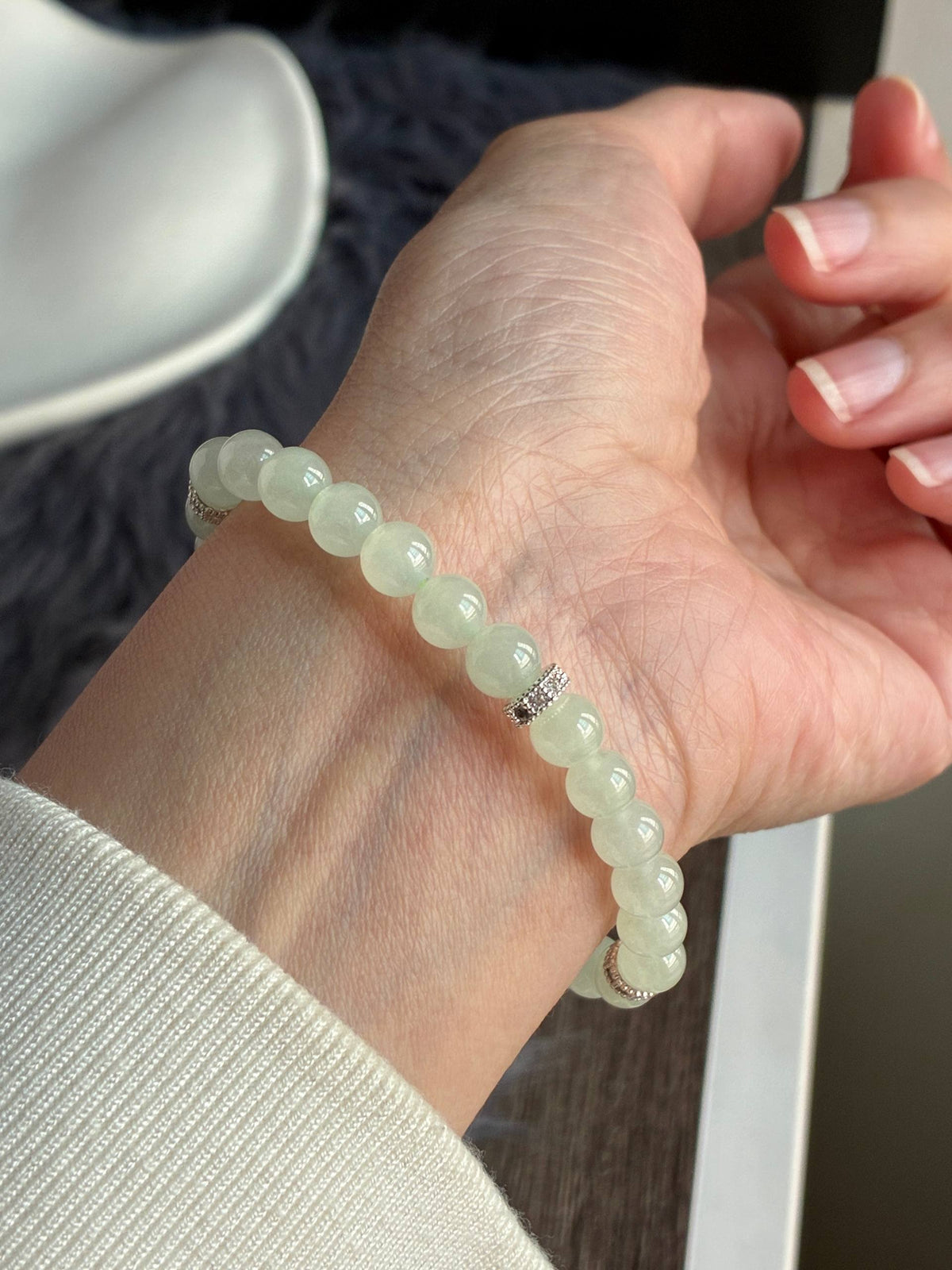 6.4mm Icy Jadeite Bracelet in Faint Green