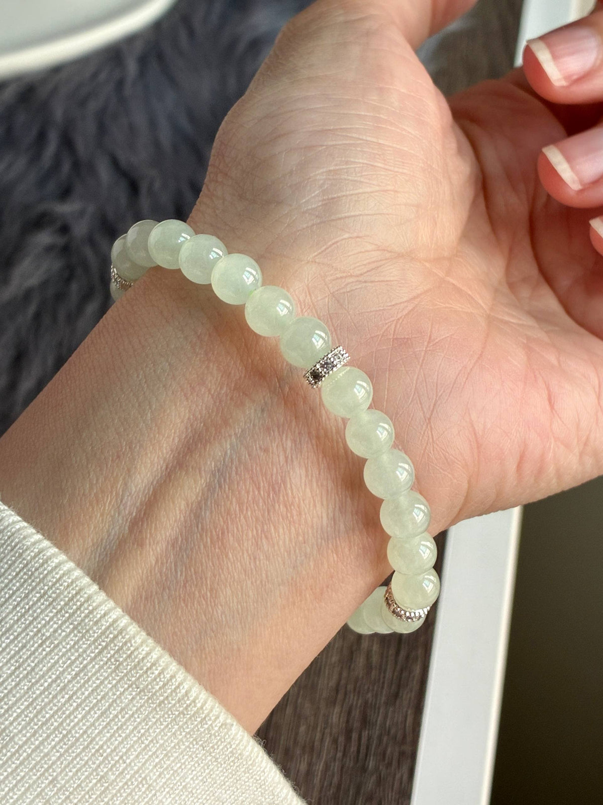 6.4mm Icy Jadeite Bracelet in Faint Green