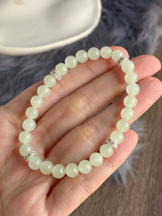 6.4mm Icy Jadeite Bracelet in Faint Green