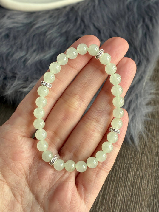 6.4mm Icy Jadeite Bracelet in Faint Green