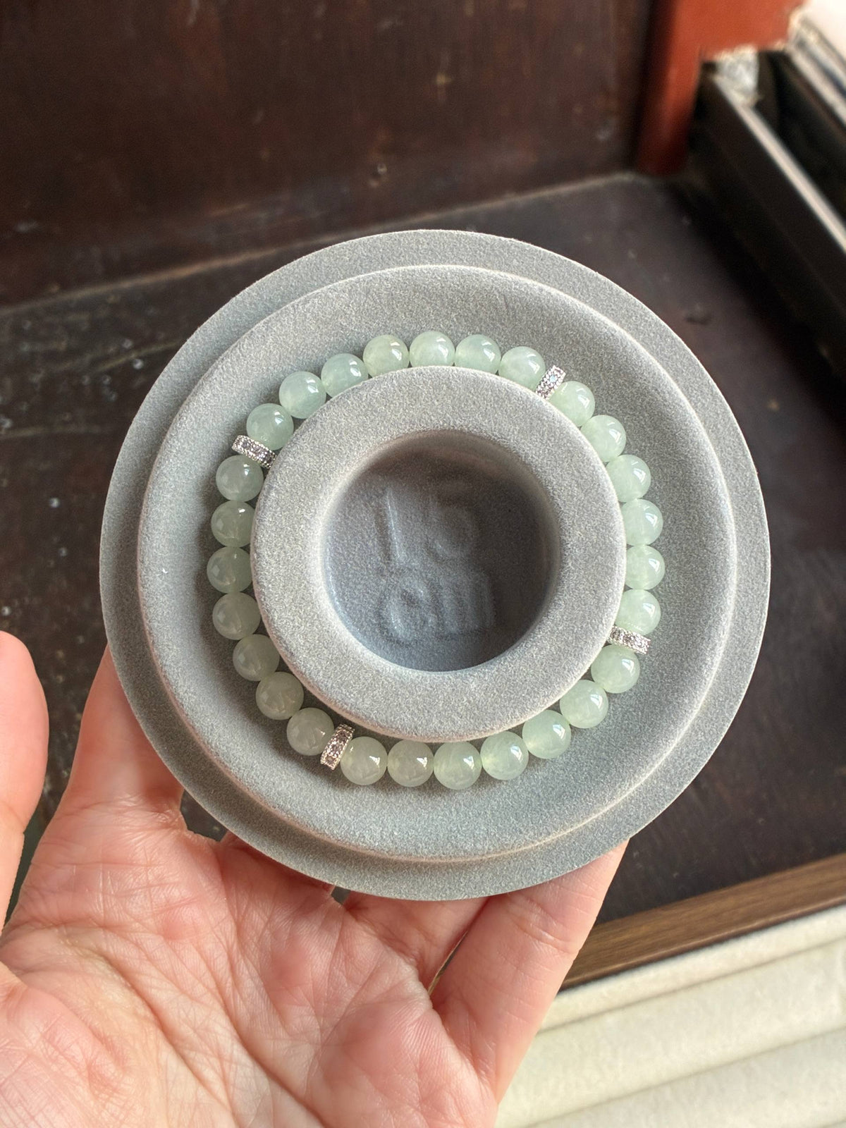 6.4mm Icy Jadeite Bracelet in Faint Green