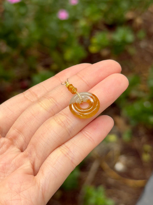 18K Icy Half Red Jadeite Donut Pendant