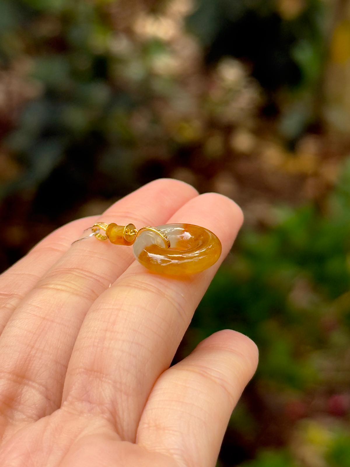 18K Icy Half Red Jadeite Donut Pendant