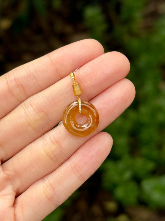 18K Icy Full Red Jadeite Donut Pendant