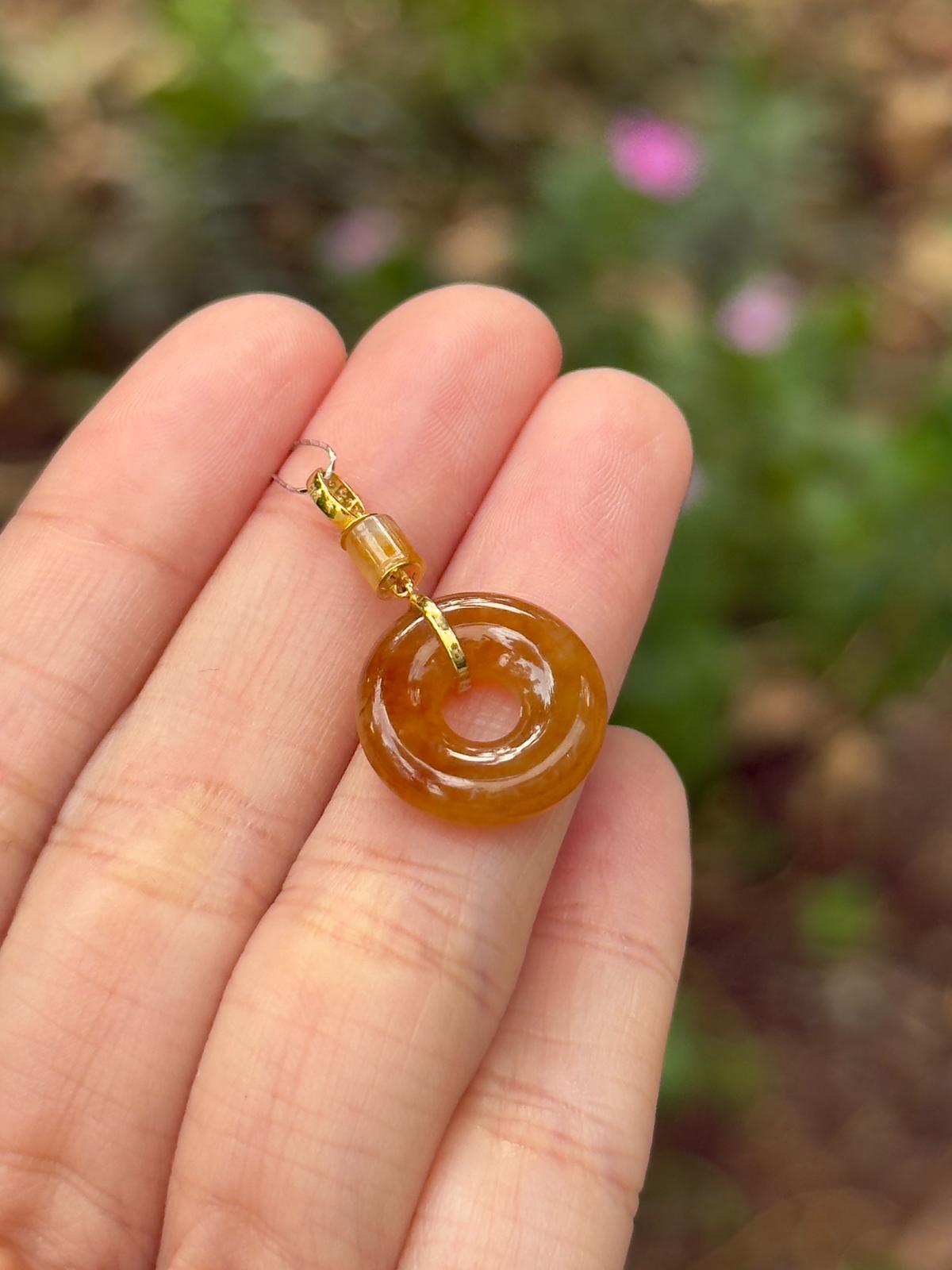 18K Icy Full Red Jadeite Donut Pendant