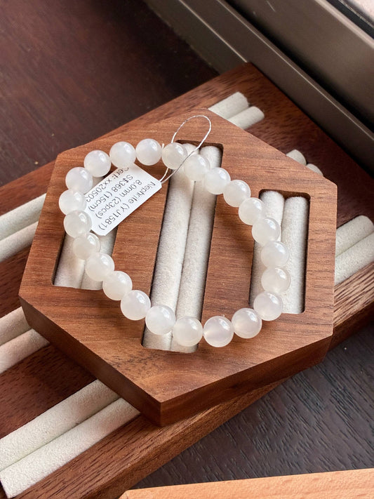 8.0mm Nephrite Bracelet Icy Mutton Fat White