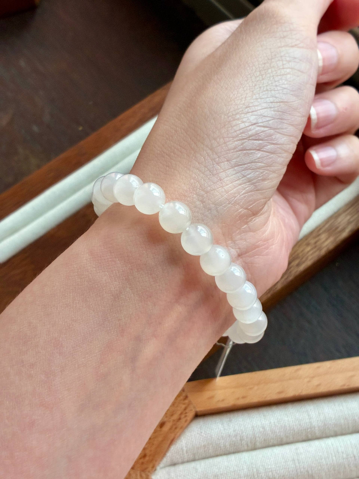 8.0mm Nephrite Bracelet Icy Mutton Fat White