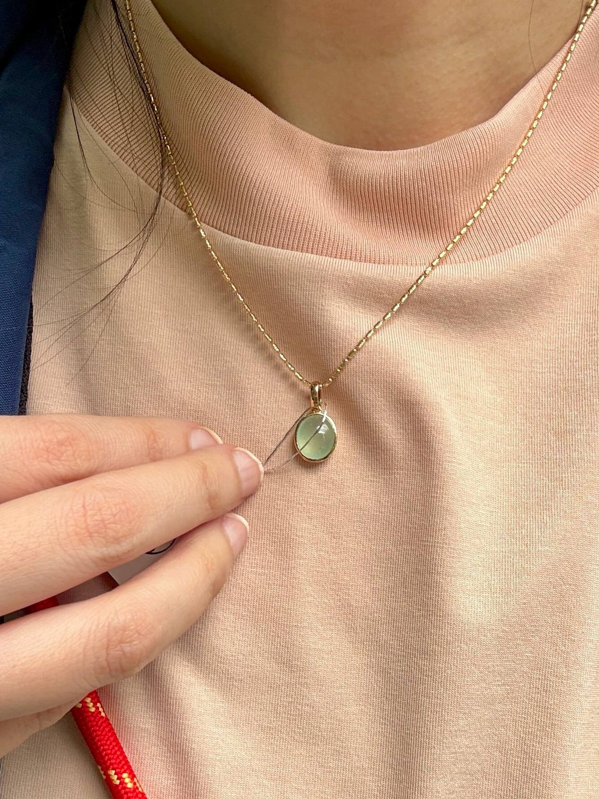 18K Icy Faint Green Minimalist Oval Pendant