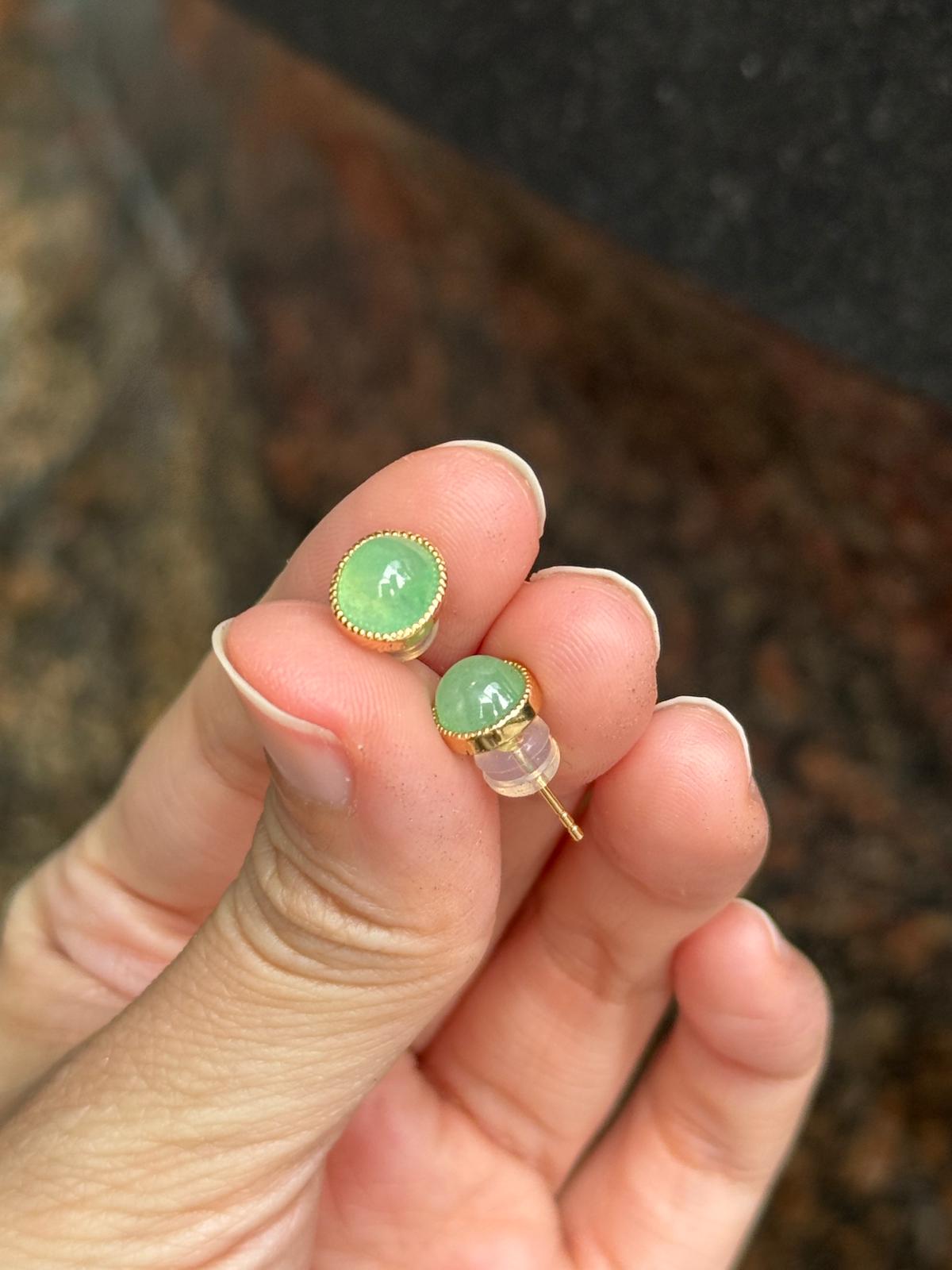 18K Glowy Light Apple Green Oval Earrings (Highly Translucent!)